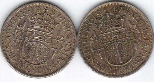 THE RARE SOUTHERN RHODESIA HALF CROWNS!!! X2