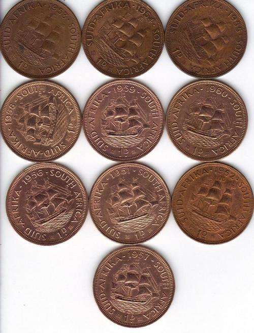 1951 TO 1960 SOUTH AFRICA UNION PENNIES COLLECTORS INDEED!!!