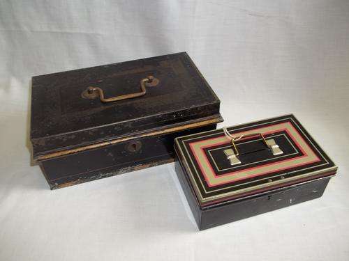 Very Old - 2 x money boxes with original keys (small one - Chad Valley, made in England M 207.)
