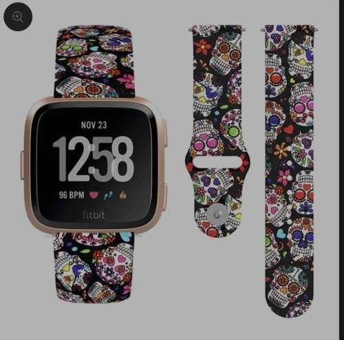Fitbit versa 2 smart watch grey woven with additional creative skull strap free
