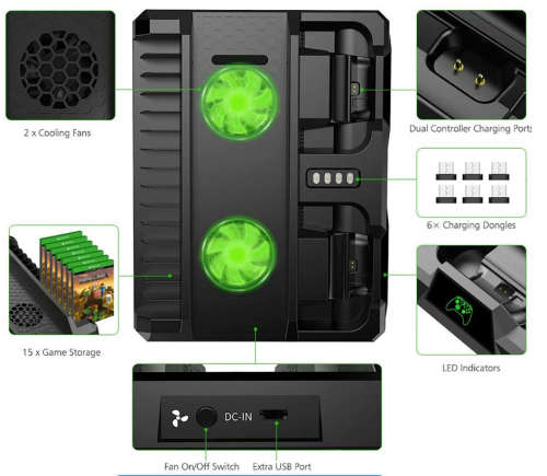 Multifunction Vertical Stand for Xbox One/S/X Series Charging Dock Station