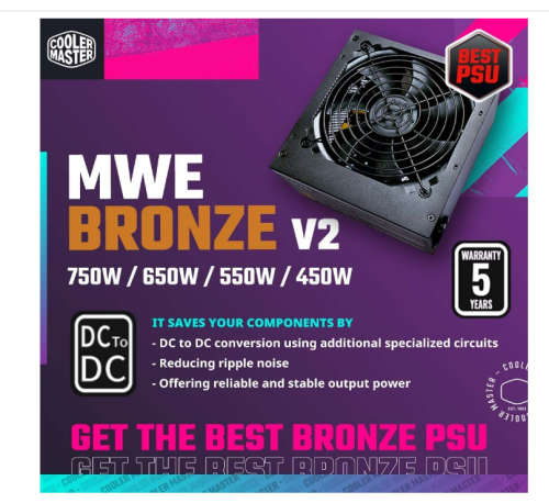 Cooler Master MWE 750 Bronze V2 - Non Modular | 80 Plus Bronze Certified | 120mm HDB Fan | DC-to-DC