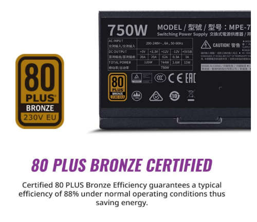Cooler Master MWE 750 Bronze V2 - Non Modular | 80 Plus Bronze Certified | 120mm HDB Fan | DC-to-DC