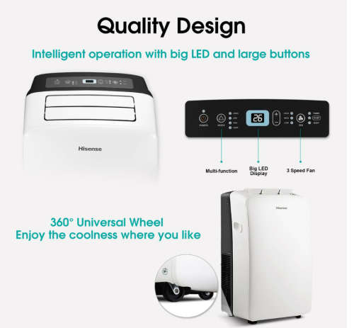 Hisense 12000 BTU Portable Air Conditioner with Heating Function -White