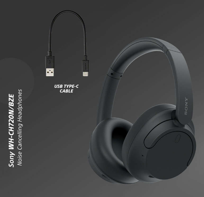 Sony WH-CH720 Noise Cancelling Over-Ear Headphones - Black