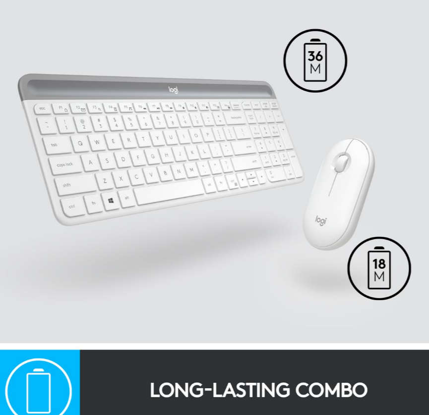 Logitech MK470 Slim Wireless Keyboard and Mouse Combo White - Off-White