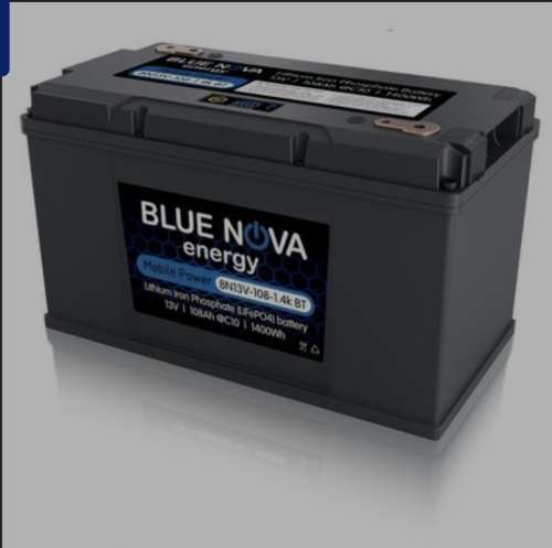 Bluenova 1400Wh 108AH 13VDC LIFePO4 Battery C/W BMS and Blue Tooth