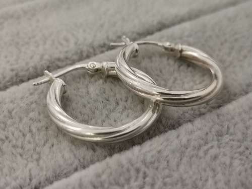 Medium Patterned Silver Hoops