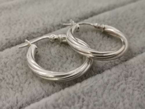 Medium Patterned Silver Hoops