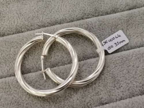 Medium Patterned Silver Hoops