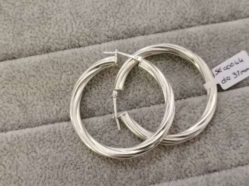 Medium Patterned Silver Hoops
