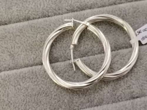 Medium Patterned Silver Hoops