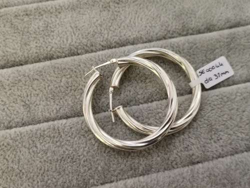 Medium Patterned Silver Hoops