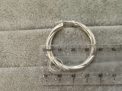 Medium Patterned Silver Hoops
