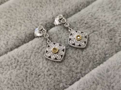 White-Gold Dangling Diamond Earrings