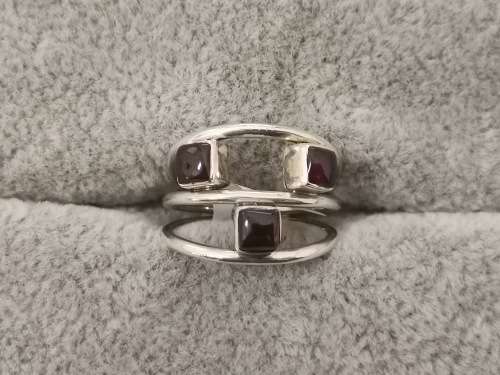 Silver Triple Band Garnet Ring