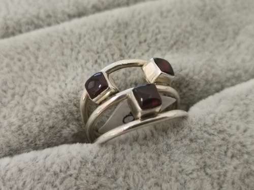 Silver Triple Band Garnet Ring
