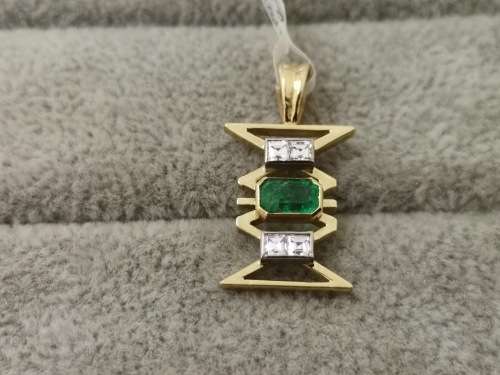 Unique 18ct Gold, Emerald and Diamond Pendant