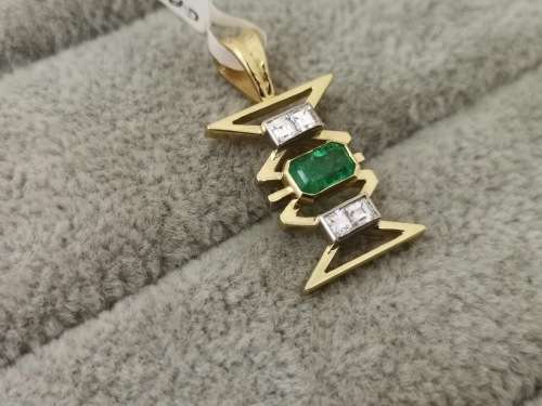 Unique 18ct Gold, Emerald and Diamond Pendant