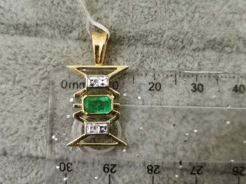 Unique 18ct Gold, Emerald and Diamond Pendant