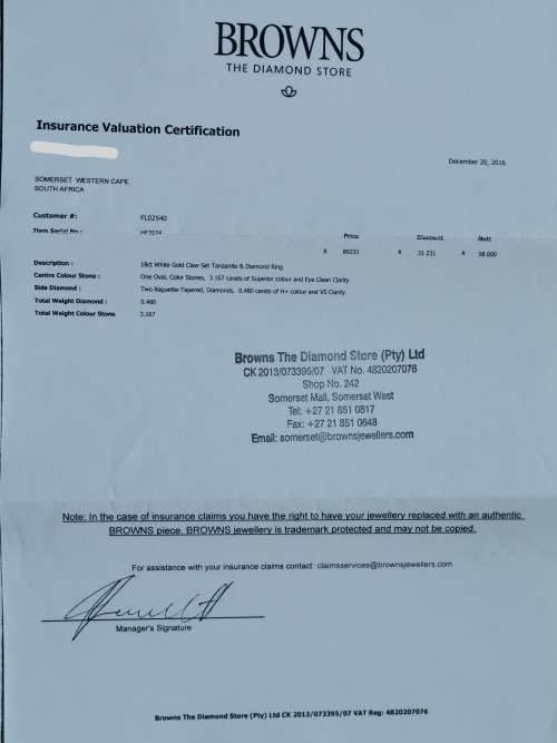 18ct Gold BROWNS Tanzanite Ring