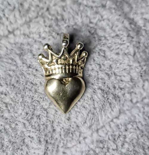 Silver Heart And Crown Pendant
