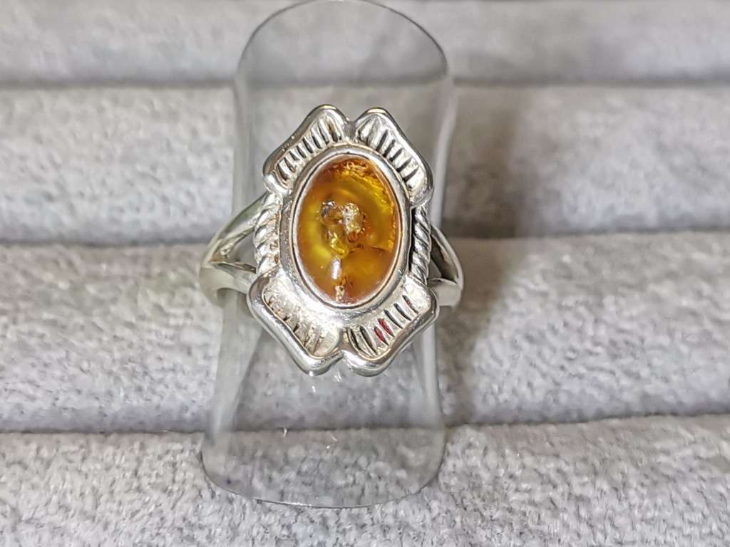 Silver Amber Ring