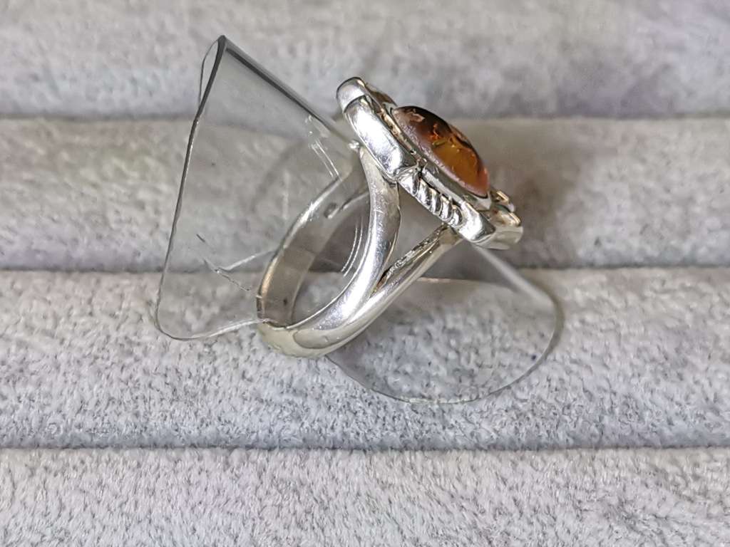 Silver Amber Ring