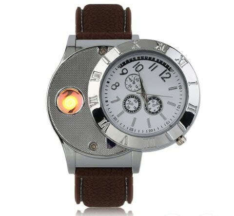 Men's Watch Cigarette Lighter with USB Rechargeable Windproof Flame-less Lighter