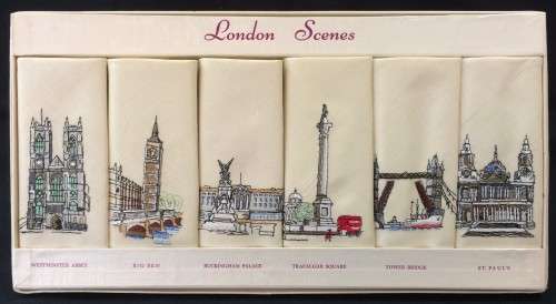 Embroidered Linen Napkins - London Scenes