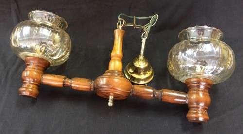 Vintage Wooden Twin-Shade Chandelier