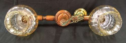 Vintage Wooden Twin-Shade Chandelier