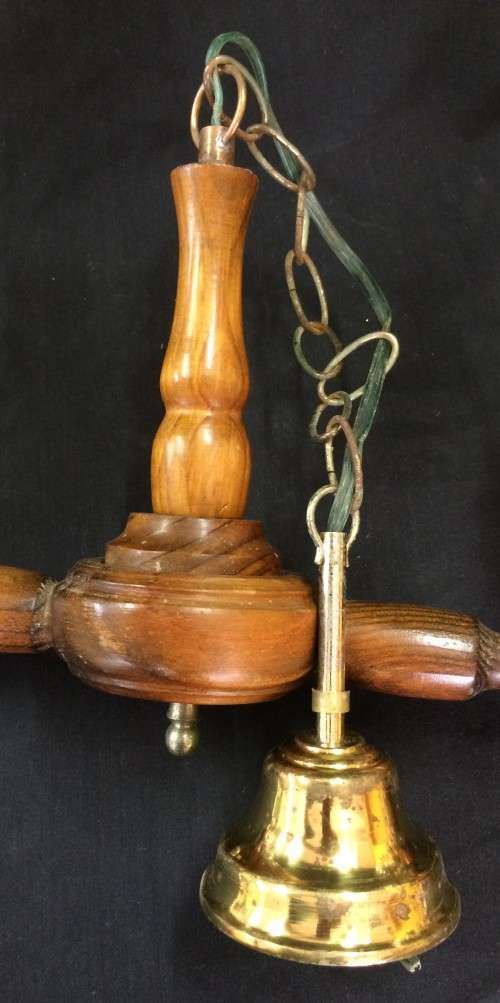 Vintage Wooden Twin-Shade Chandelier