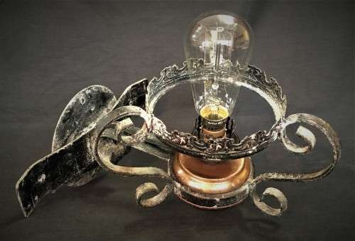 Vintage Iron and Copper Wall-Mount Lamp