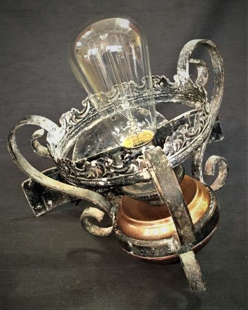 Vintage Iron and Copper Wall-Mount Lamp