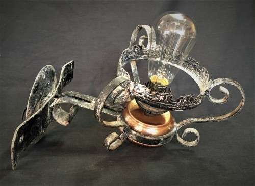 Vintage Iron and Copper Wall-Mount Lamp