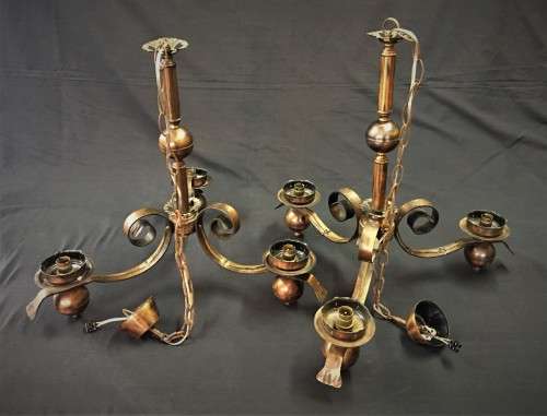 Pair of Copper Chandeliers