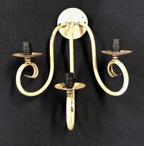 Vintage French White Tri-Bulb Wall-Mount Light