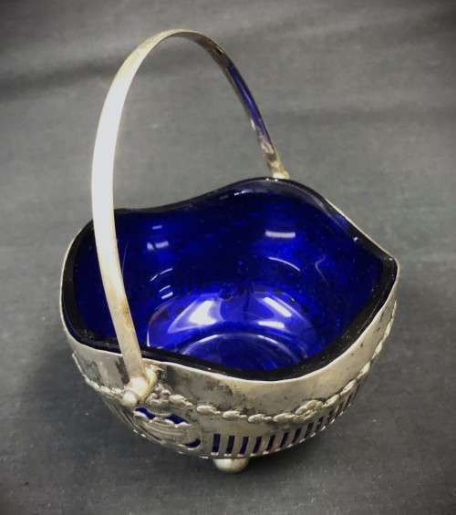 Vintage Silverplate Basket with Blue Glass Liner