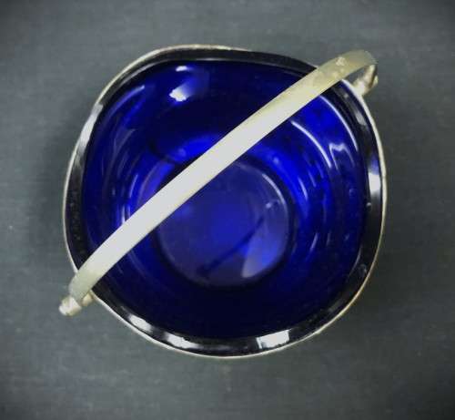 Vintage Silverplate Basket with Blue Glass Liner