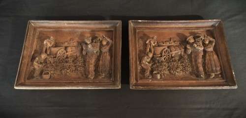 Pair of Vintage Wooden Relief Carvings