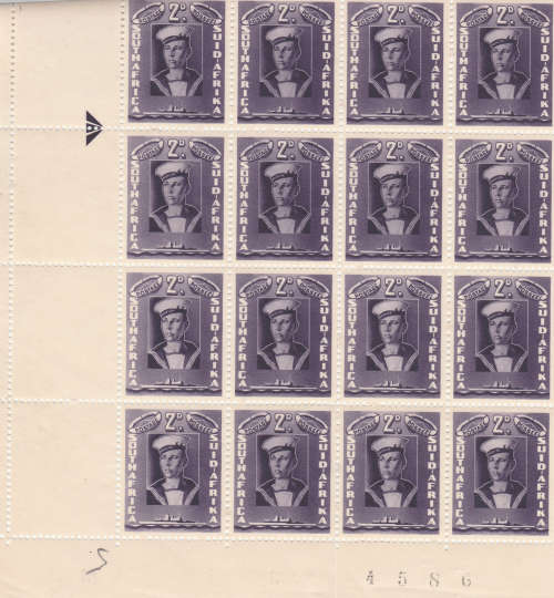 Union-1941-42 War Effort Lrg: SACC 93 2d cnr block of 16 with arrow