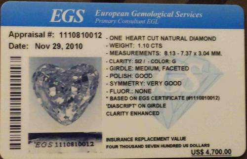 1.10Cts Heart Cut Natural Diamond