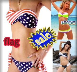 Women Sexy bikini STARS STRIPES USA Flag PADDED TWISTED BANDEAU