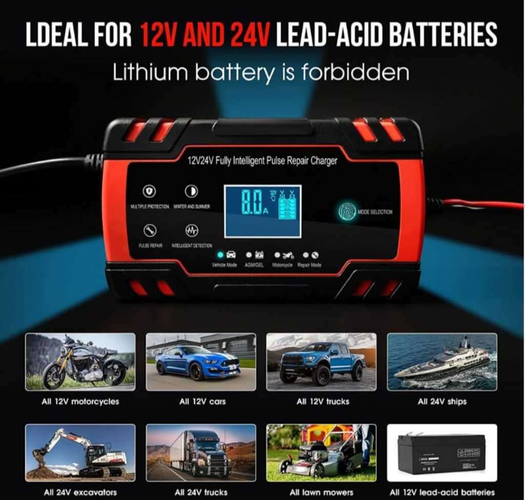 12V24V Fully Intelligent Pulse Repair Battery Charger - 8 Amp
