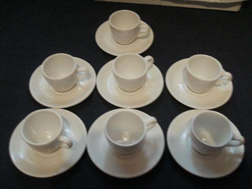 Set of 7 espresso coffee cups and saucers ( Continental Verified Hotelware)