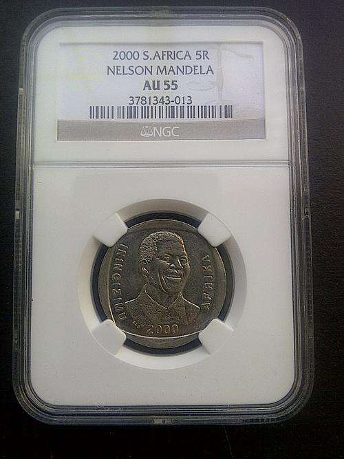 ## 2000 MANDELA R5 -NGC GRADED - AU55 ##        Only 1352 GRADED @AU55
