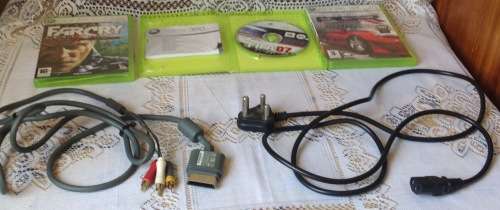 XBOX360 CONSOLE PLUS  AC ADAPTER 2 WIRELESS CONTROLS AND 3 GAMES IN MINT CONDITION