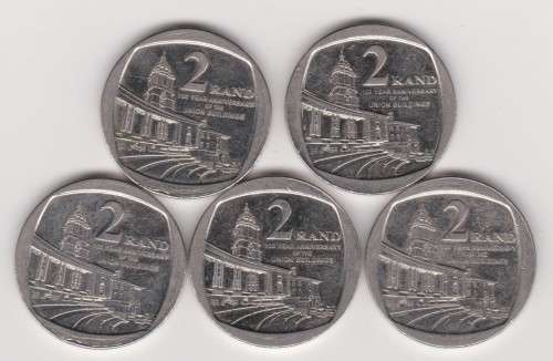 2013/4 100 Years Anniversary of Union Buildings - 5 x R2 Coins (Bid per coin to take all)