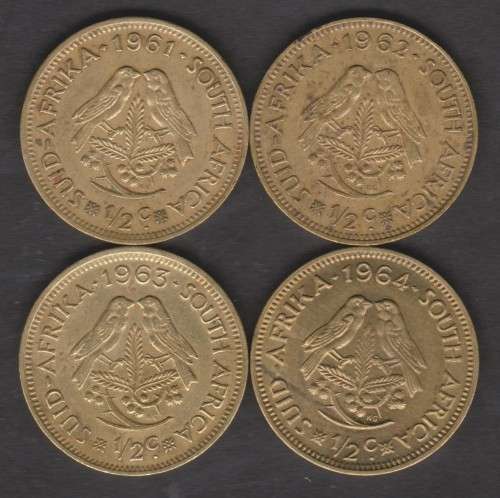 1961 - 1964 South Africa Half Cent coin Set